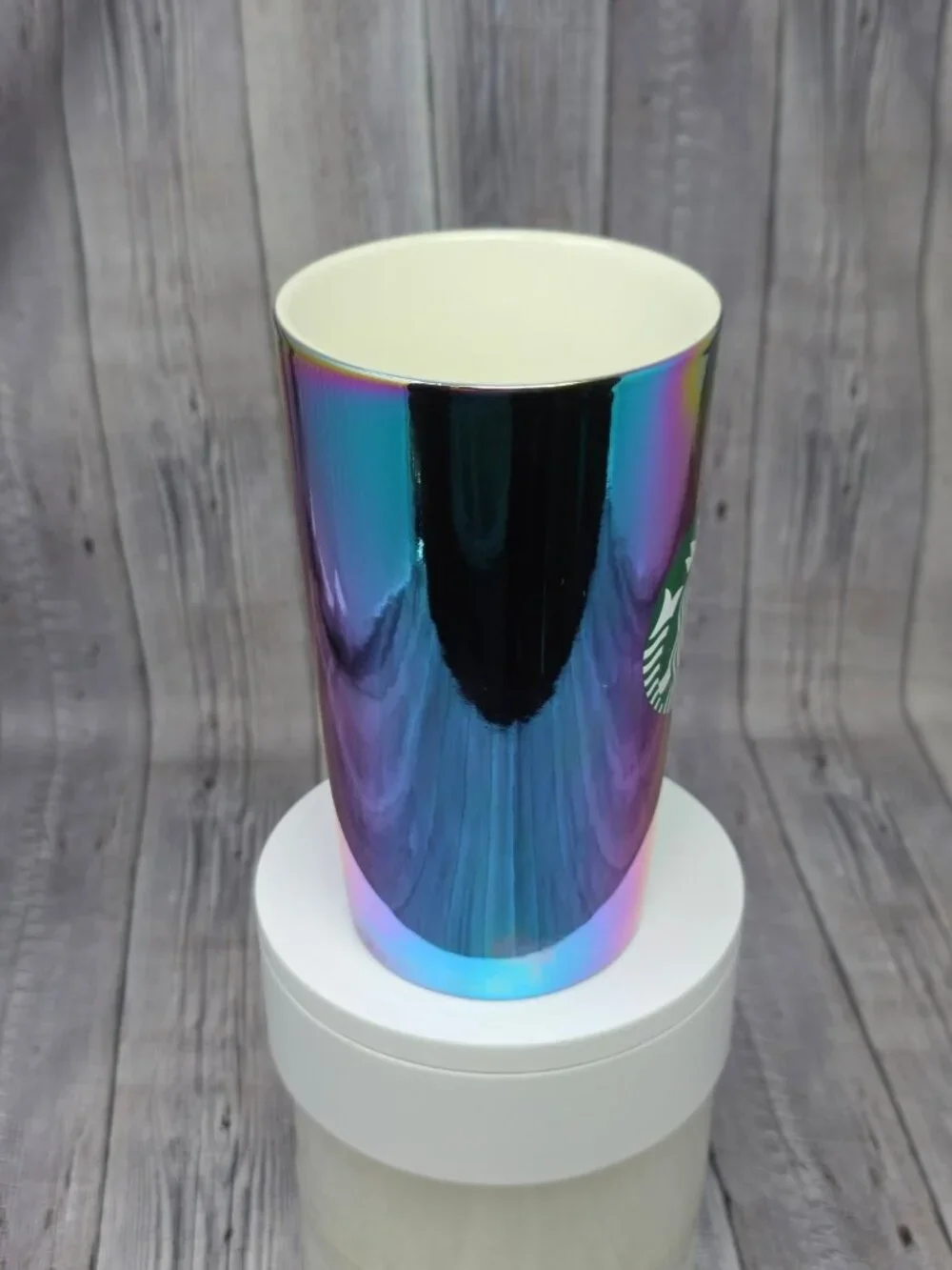 Starbucks 2022 Iridescent Rainbow Oil Slick 16 Oz Ceramic Tall Coffee Mug Cup